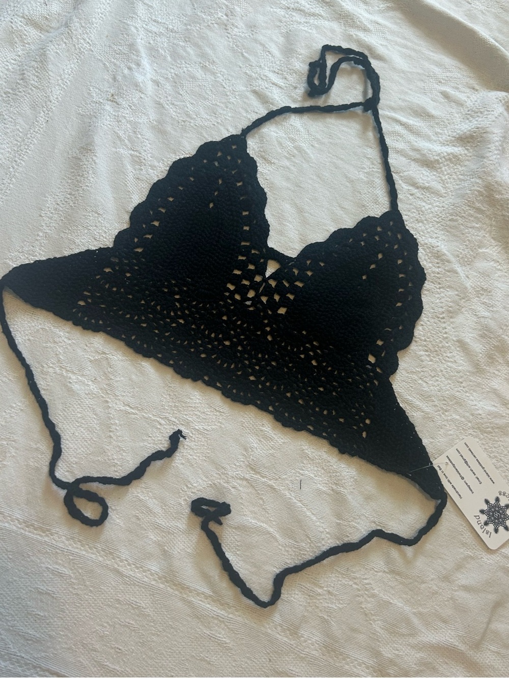 NWT Handmade Crochet Festival Halter Bralette - Black, one size - Picture 3 of 6